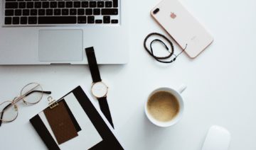 Desk with Laptop, Phone and coffee
